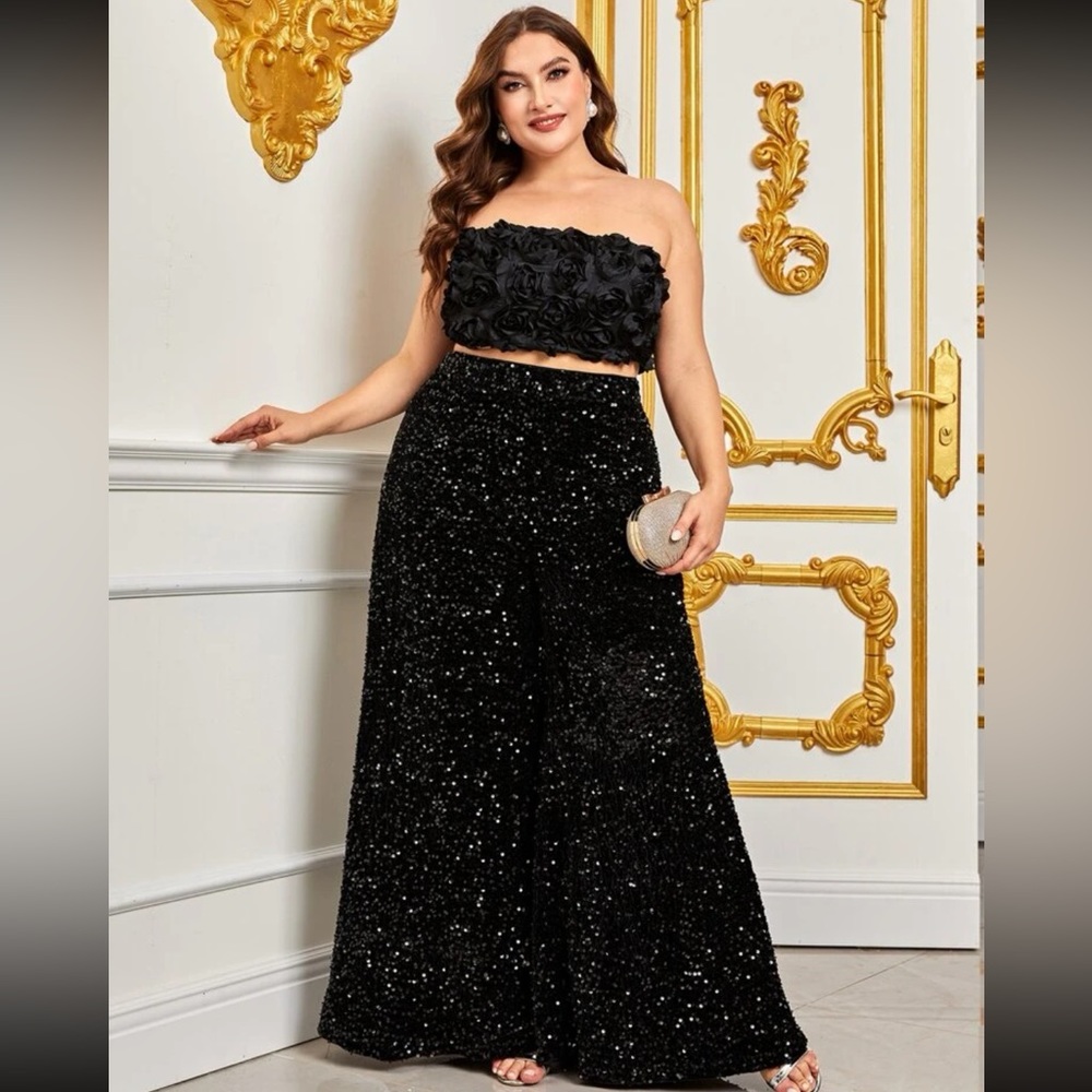 Plus tube top and sequin wide leg pants